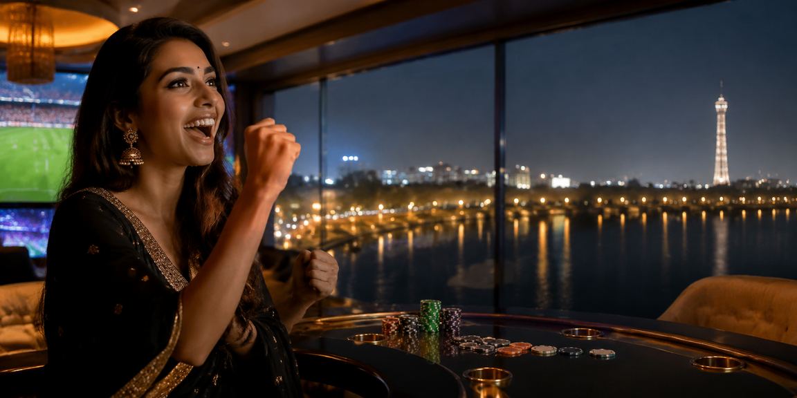 Ahmedabad riverfront with excited sports betting vibe
